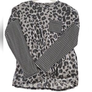 GRATEFUL HEARTS LONG SLEEVE LEOPARD PRINT TOP SZ XL GRAY BLACK